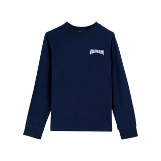 Camiseta en algodón orgánico con estampado Requins en la espalda para niño Azul marino vista frontal