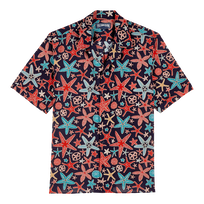 Holistarfish Bowling-Hemd aus Leinen für Herren Marineblau Vorderansicht