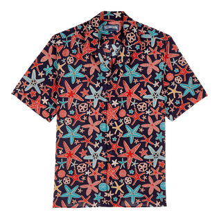Camicia bowling uomo in lino Holistarfish Blu marine vista frontale