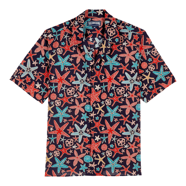 Camisa De Bolos De Lino Con Estampado Holistarfish Para Hombre - Camisa - Charli - Azul