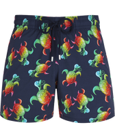Men Stretch Swim Trunks Tortues Rainbow Multicolor - Vilebrequin x Kenny Scharf Navy front view