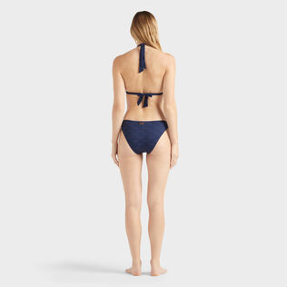 Women Midi Brief Bikini Bottom Turtle Monogram Jacquard Navy back worn view
