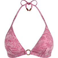 Top de bikini anudado alrededor del cuello con estampado floral de jacquard para mujer Marshmallow vista frontal