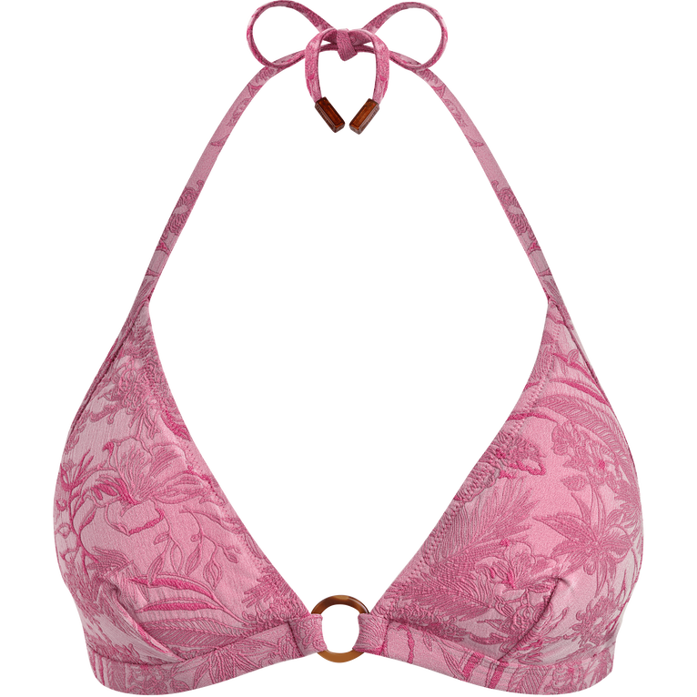 Women Halter Bikini Top Jacquard Floral - Flechett - Pink