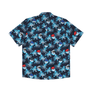 Men Printed Linen Bowling Shirt - Vilebrequin X Malbon Azul marino vista trasera