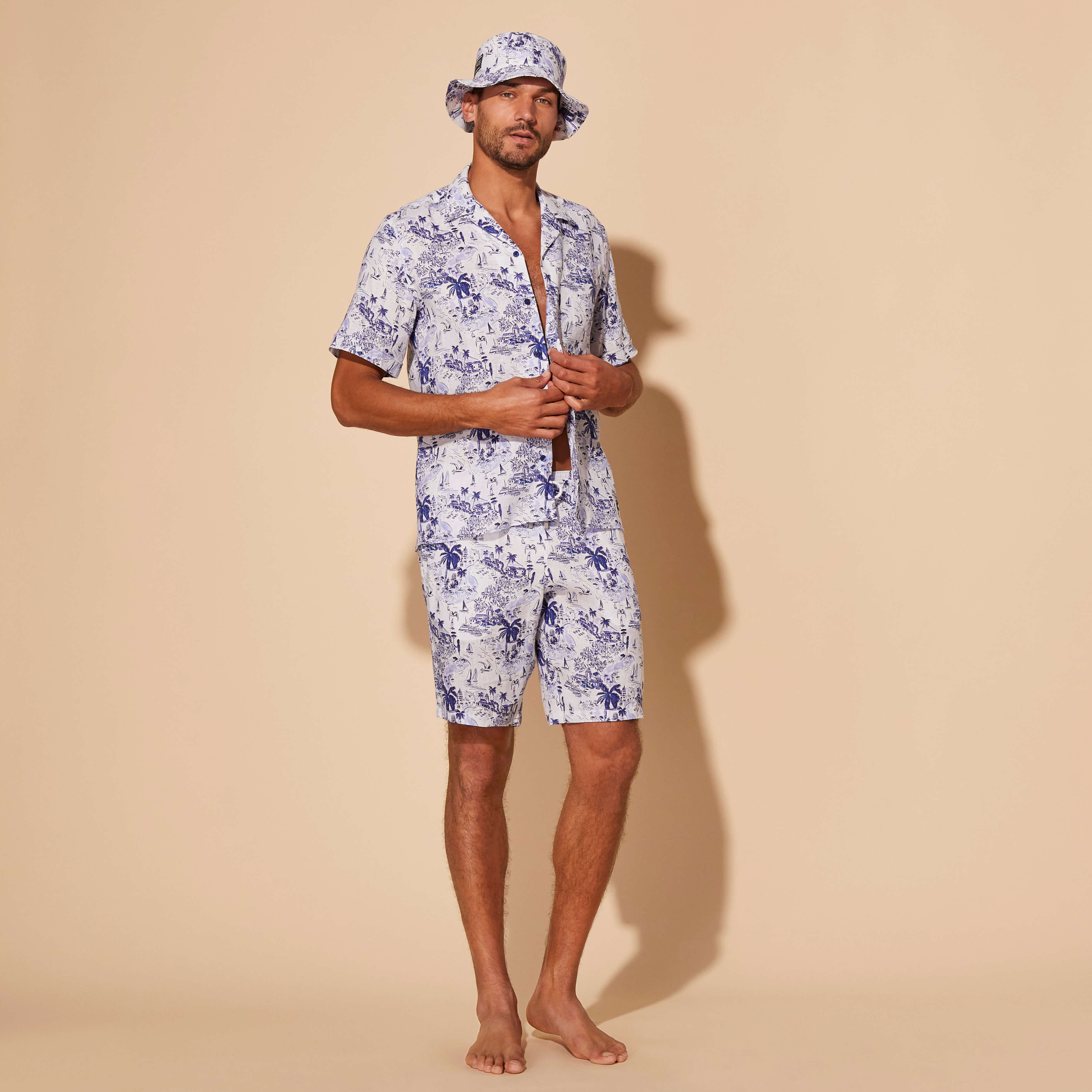 Bermudas de lino con estampado Riviera para hombre