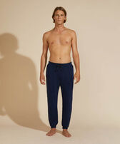 Men Jogger Cotton Pants Solid Navy front worn view