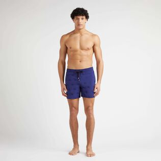 Men Swim Trunks Embroidered Micro Ronde des Tortues Diagonale - Limited Edition Midnight front worn view