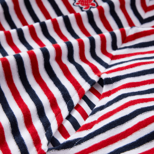 Kids Terry Cotton Poncho White navy red details view 1