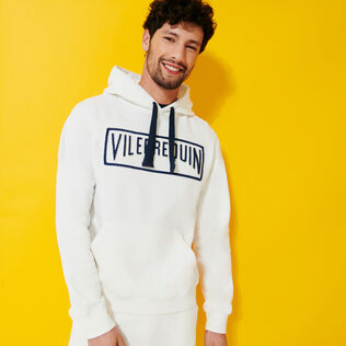Sweat à capuche brodé en coton homme uni Off-white vue portée de face