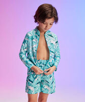Camiseta de baño de manga larga con protección solar y cremallera con estampado Palm Leaves para niño Laguna vista frontal desgastada