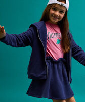 Girls Front Zip Sweatshirt Navy front worn view