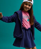 Tortue Back Sweatshirt mit Reißverschluss und Stickerei für Mädchen Marineblau Vorderseite getragene Ansicht