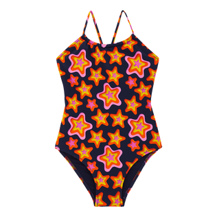 Bañador de una sola pieza con estampado Stars Gift para niña Azul marino vista frontal