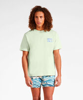 Camiseta de algodón unisex con estampado Wave - Vilebrequin x Maison Kitsuné Ice blue vista frontal de hombre desgastada