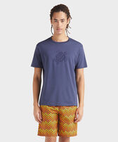Men Cotton T-shirt Embroidered tone on tone Turtle Navy front worn view