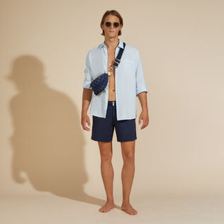 Pantaloncini mare uomo elasticizzati con cintura piatta tinta unita Blu marine dettagli vista 1