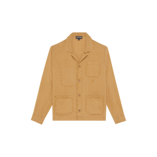 Sobrecamisa de lino con tinte mineral para hombre Mocha vista frontal