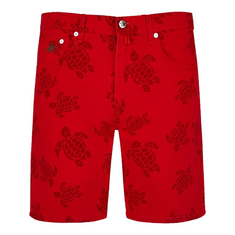 Men 5-pockets Bermuda Shorts Resin Print Ronde Des Tortues - Garonne - Red