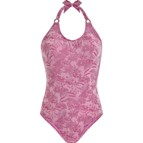 Floral Jacquard-Badeanzug mit Nackenträger für Damen Marshmallow Vorderansicht