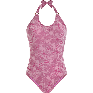 Floral Jacquard-Badeanzug mit Nackenträger für Damen Marshmallow Vorderansicht