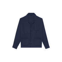 Men Linen Solid Overshirt Navy front view