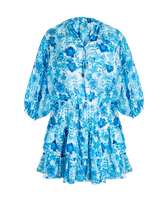 Robe courte à volants femme Tahiti Flowers Blanc vue de face