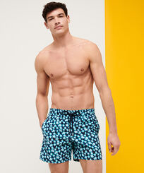 Men Classic Printed - Men Swimwear Blurred Turtles, Navy front worn view