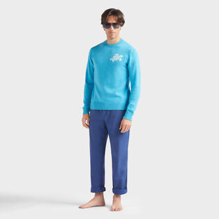 Men Wool and Cashmere Sweater Turtle Tropezian blue details view 1