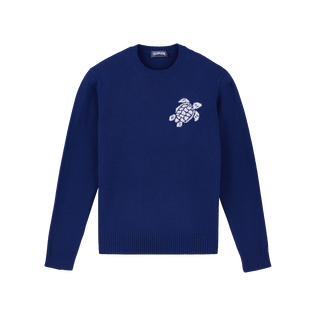 Men Wool and Cashmere Sweater Turtle Purple blue front view