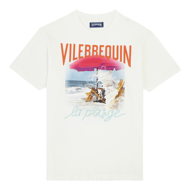 Men Cotton T-shirt Wave On Vbq Beach - Portisol - White - Size L - Vilebrequin