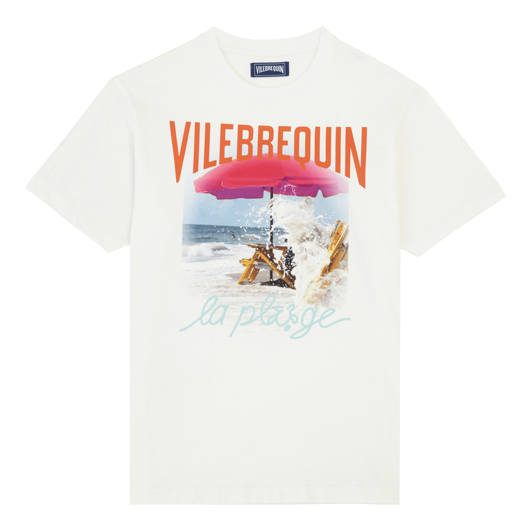 Men Cotton T-shirt Wave On Vbq Beach - Tee Shirt - Portisol - White - Size 4XL - Vilebrequin