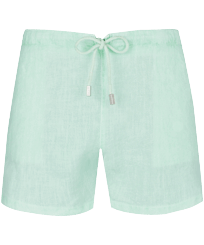 Men Linen Bermuda Shorts Mineral Dye Verde acqua vista frontale