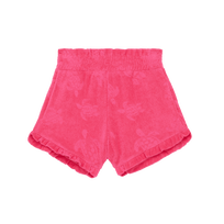 Pantalón corto en tejido terry de jacquard con estampado Turtle para niña Buganvilla vista frontal