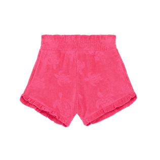 Pantalón corto en tejido terry de jacquard con estampado Turtle para niña Buganvilla vista frontal