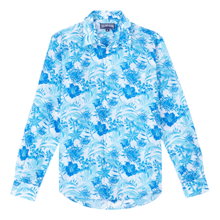 Camisa ligera en gasa de algodón con estampado Tahiti Flowers unisex Blanco vista frontal