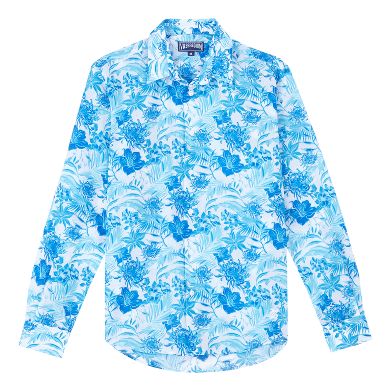 Leichtes Tahiti Flowers Unisex-hemd Aus Baumwollvoile - Caracal - Weiss