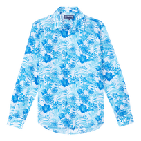 Camisa ligera en gasa de algodón con estampado Tahiti Flowers unisex Blanco vista frontal