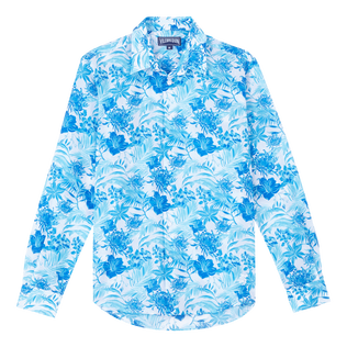 Camicia unisex leggera in voile di cotone Tahiti Flowers Bianco vista frontale