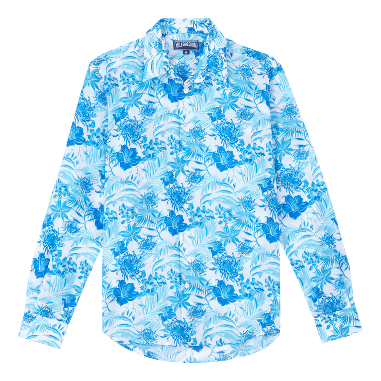 Unisex Cotton Voile Lightweight Shirt Tahiti Flowers - Caracal - White