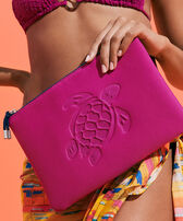 Bolsa de playa con cremallera y estampado Turtle Morado mujeres vista frontal desgastada