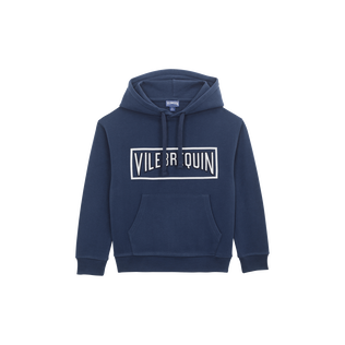 Sweat à capuche en coton garçon logo surpiqué Bleu marine vue de face