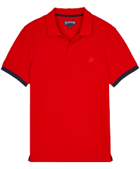 Men Cotton Pique Polo Shirt Solid Poppy red 正面图