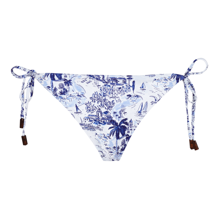 Braguita De Bikini Con Tiras Laterales De Atar Y Estampado Riviera Para Mujer - Traje De Baño - Flore - Azul