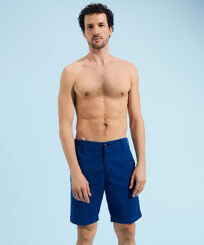Men Cotton Bermuda Shorts Solid Sea blue front worn view