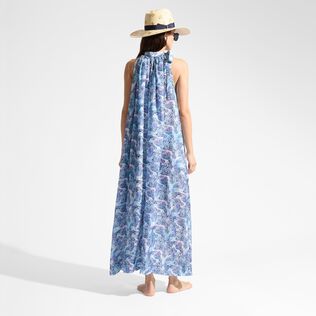 Women Sleeveless Silk Dress Isadora Fish White 背面穿戴视图