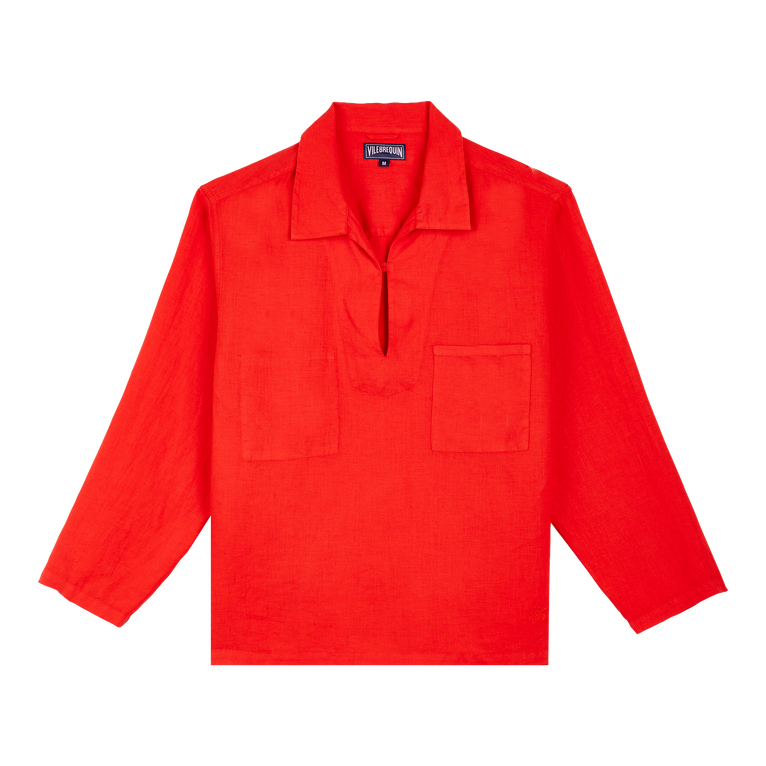 Men Linen Vareuse Solid - Comores - Red - Size L - Vilebrequin