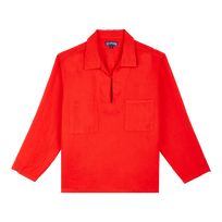 Men Linen Vareuse Shirt Solid Poppy red front view