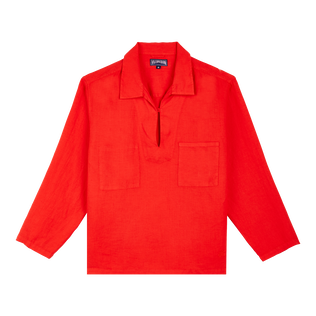Men Linen Vareuse Shirt Solid Poppy red front view