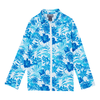 Kids Zipper Long Sleeves Rashguard Tahiti Flowers White front view